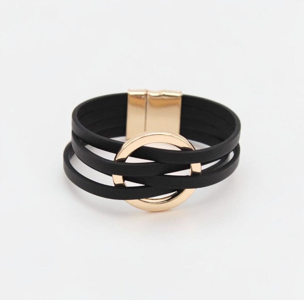 Elegant Leather Black Bracelet